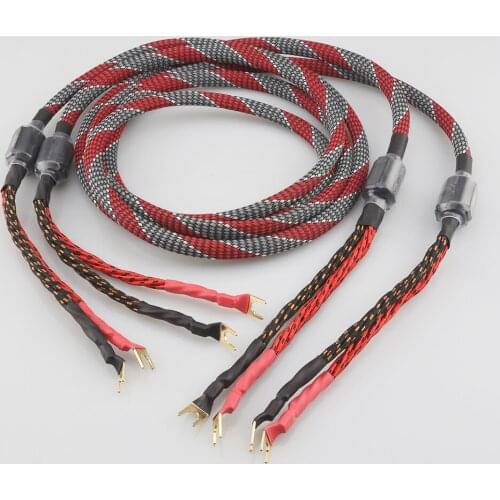 Audiocrast One Pair oxygen-free copper Speaker Cable Spade To Spade Plug HIFI Speaker Cable For Left and Right Speaker