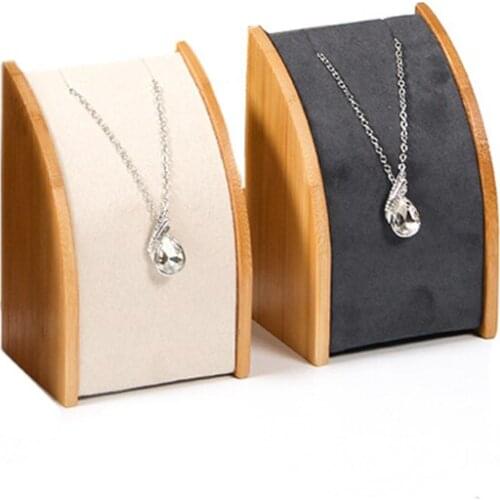 Bamboo Pendant Necklace Display Rack Flocking Storage Holder Organizer Beige/Dark Grey Jewelry Display Stand