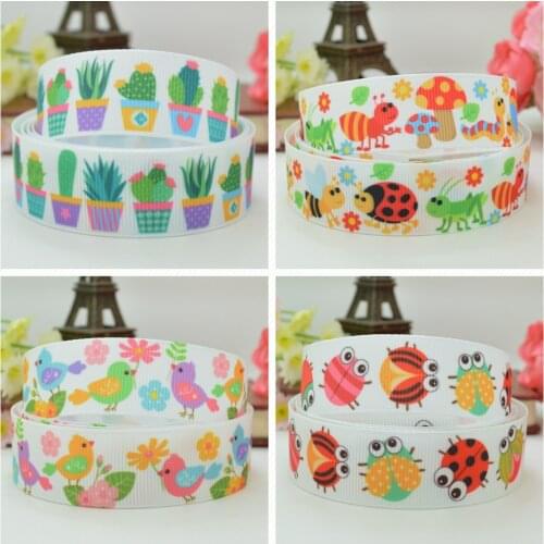 10 Yards 22mm 7/8" spring ladybug Birdie cute Cartoon Printed grosgrain ribbon hair bow DIY hair accessories retail B0929
