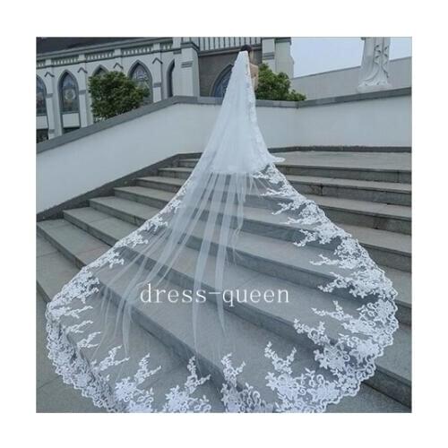 White lace Long Bridal Viels Cathedral Length 3M with Comb Brides Veil For Weddings Wedding Accessories