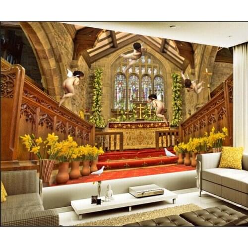 Latest custom 3D large mural,Luxury european-style 3 d angels church ,living room tv background bedroom wall wallpaper