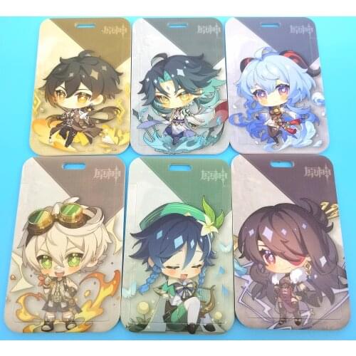 Anime Key Chain Genshin Impact Kaeya Diluc Venti Lumine Razor Zhongli ID Bus Card Holder Key Ring Card Case Cover Badge Pendant