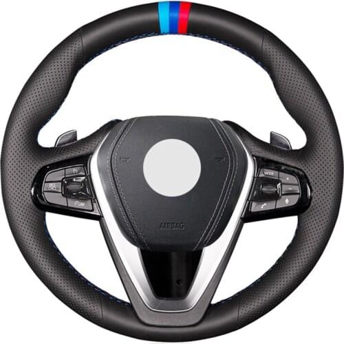 Black Genuine Leather Marker Car Steering Wheel Cover for BMW G20 G30 G31 530i 540i 530e G32 G11 G12 X3 X4 X5 X7 2017-2019