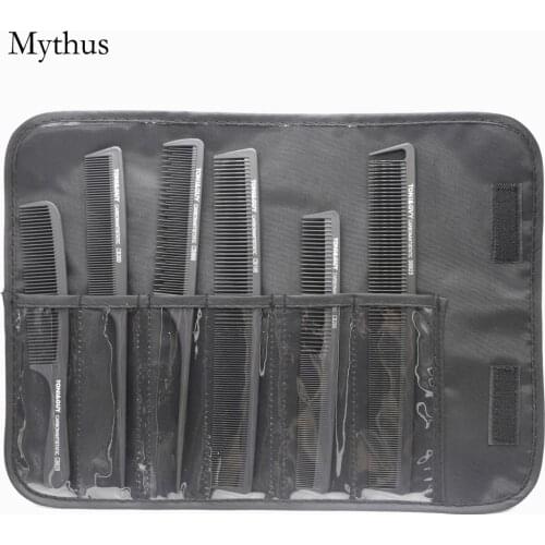 Mythus T&G Black Carbon Comb Anti Static Barber Hair Comb Set In 6 Pcs/Lot With Salon Tools Bag Hairdressing Comb Styling Tools