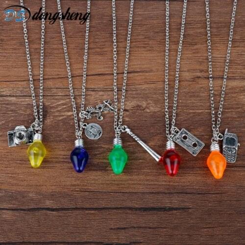 Dongsheng Newest Stranger Things Christmas Tree Lights Charms Lobster Clasp Bulb Pendant Necklace Women Girls Christmas Gift -30