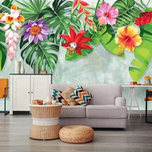 Custom Tropical Rain Forest Banana Leaf Flower Pastoral Mural Southeast Asia Bedroom Living Room Background Photo Wall Paper 3D