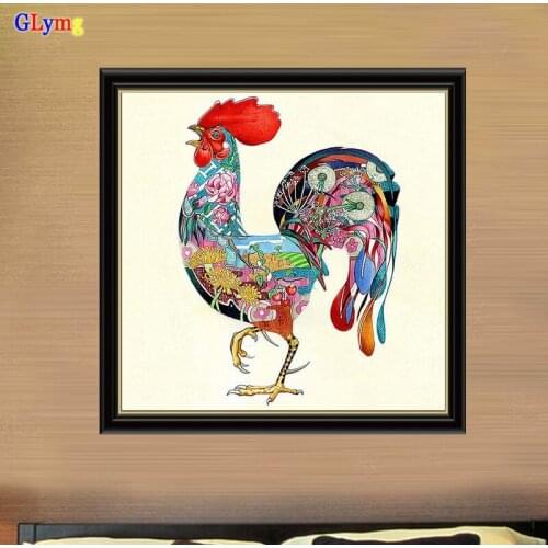 GLymg Diamond Embroidery Cock Color Chicken Diamond Embroidery Animal Picture Diamond Painting Cross Stitch Full Square Drill