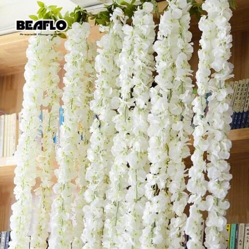 140cm Artificial Flowers Vine Home Wedding Garden Decoration White Fake Flowers Rattan String Festival Hanging Silk flower
