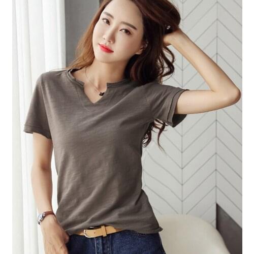 BOBOKATEER V-Neck Tops Women 2021 Short Sleeve Cotton T Shirt Women Clothes Plus Size Woman Tshirts Black Femme T-shirty Damskie