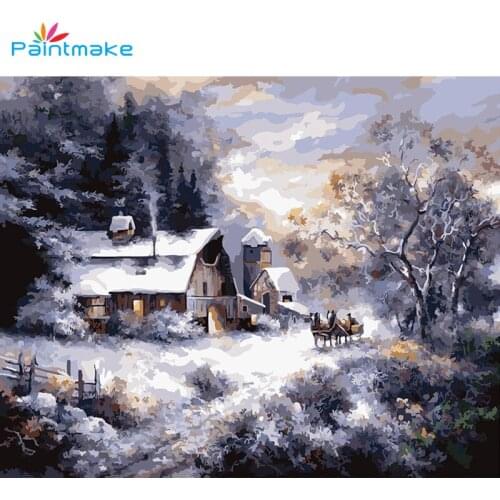 Paintmake snow-covered landscape DIY Painting By Numbers no frame Drawing Kits Paint On Canvas For Home Decor Art Picture Gifts
