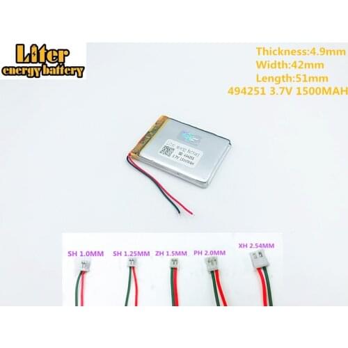 1500mah 494251 3.7V li-ion polymer battery FOR 3.7V 1500MAH 494251 PLUG MP3 MP4 MP5 GPS polymer rechargeable battery
