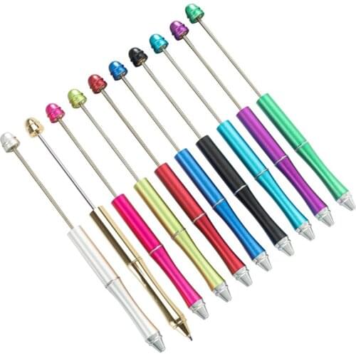 Metal Beadable Pen Creative DIY Beads Ballpoint Pen with Shaft Black Ink Stationery School Office Supplies