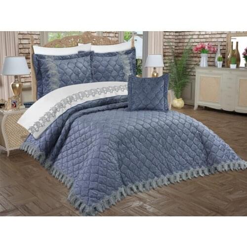 Mimosa Velvet Double Personality Nevresimli Bed Cover Anthracite