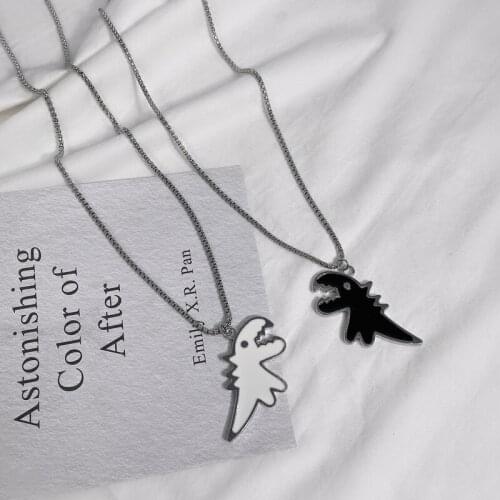 Minar Cute Black White Color Enamel Dinosaur Pendant Necklace for Women Punk Animal Chunky Box Chains Titanium Steel Necklaces
