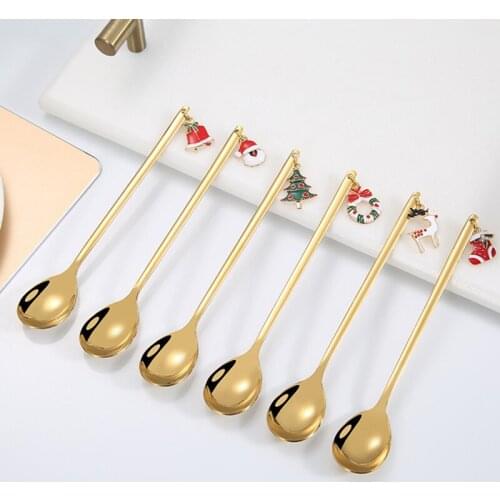 Multifunctional Coffee Spoons Christmas Dessert Stainless Steel Ice Cream Sugar Coffee Scoops Kitchen Tableware New Year Gifts
