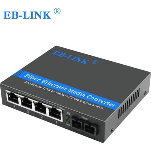 Multi-mode Duplex Fiber Optic 4 Ports RJ45 Ethernet Media Converter 155M 10/100 Base TX to 100 Base FX Bridging Converter
