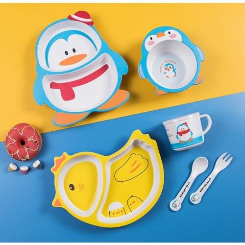 Cartoon Childrens Tableware Set Household Baby Partitioned Dinner Plate Childrens Food Supplement Rice Bowl Spoon Fork