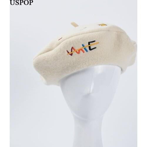 USPOP New Winter Berets Women Embroidery Beret Thick Warm Wool Hats
