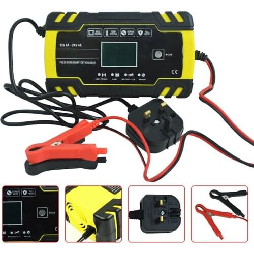 LCD Full Automatic Car Battery Charger Maintainer Trickle 24V 12V 8A 4A Car Automatic Motorcycle UK/AU Plug