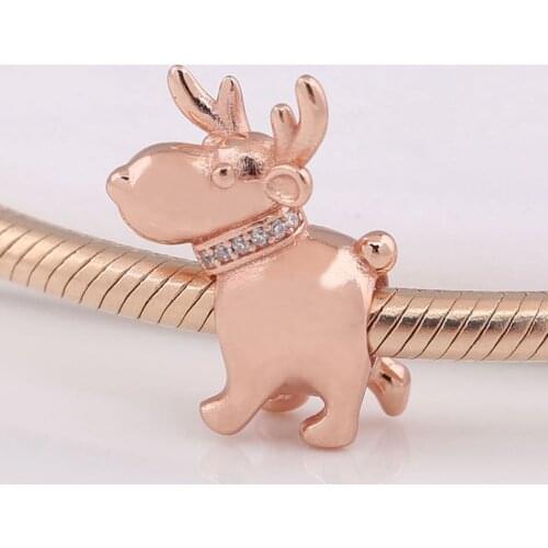 Authentic S925 Bead DIY Jewelry Rose Reindeer Charm fit Lady Bracelet Bangle