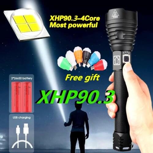 300000 Lm XHP90.3 Most Powerful LED Flashlight USB Rechargeable Torch XHP90 XHP50 XHP70 Hand Lamp 18650 Tactical Flashlights
