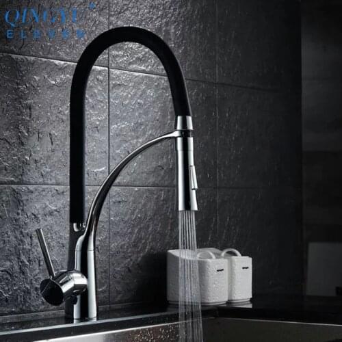 QINGYU ELEVEN Black Red Kitchen Mixer Faucet Brass Sink Faucet Hot And Cold Deck Mounted Pull Down Kitchen Sink Mixer Tap