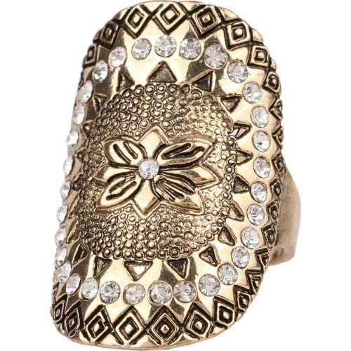 Vintage Antiqued Gold Color Statement Crystal Rhinestone Chunky Rings for Women Men Finger Ring Fashion Jewelry