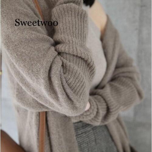 SWEETWOO New 2020 Autumn Winter Womens Sweaters Korean Style Straight Minimalist Casual Long Cardigan Ladies Tops