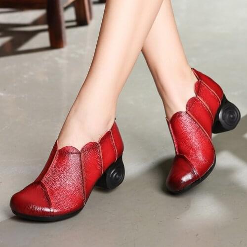 Women Pumps Genuine Leather High Heel Shoes Genuine Leather Thick Heels Handmade Shoe Vintage Style