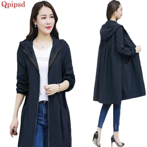Spring Trench Coat Women Long Hooded Windbreakers Female Casual Loose Coats Womens Plus Size Overcoat 2021 New Wild Outerwear