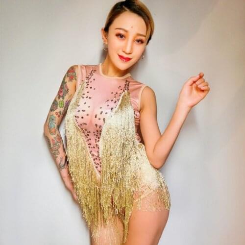 Jazz Dance Costumes Women Rhinestone Bodysuit Dj Ds Jumpsuit Pole Dance Performance Clothing Gogo Dancers Tassel Outfit DC3480