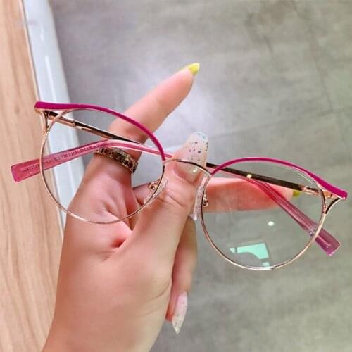 Anti Blue Light Round Metal Optical Glasses Frames Women Fashion Computer Eyeglasses 50460