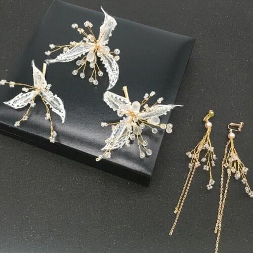 Women Wedding Accessories Hair Clip Princess Bride Hair Jewelry Crystal Pearl Flower Headband Baroque Headdress with earrings