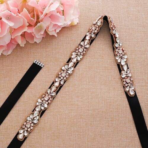 SESTHFAR Rose Gold Rhinestones Bridal Belt Crystal Wedding Sash Elegant Wedding Belt For Bridal Accessories