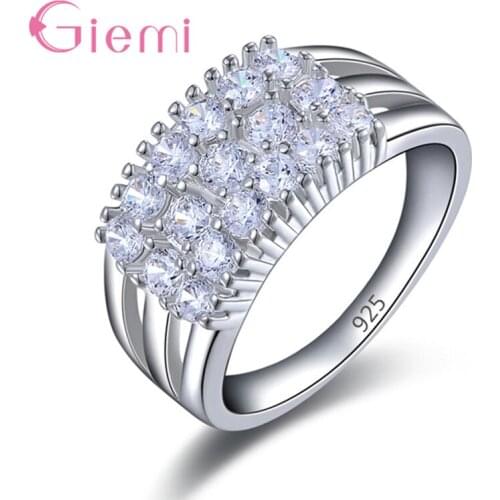 Luxury Fashion Full CZ Rhinestone Wide 925 Sterling Silver Band Finger Jewelry For Women Wedding Engagement Promise Rings