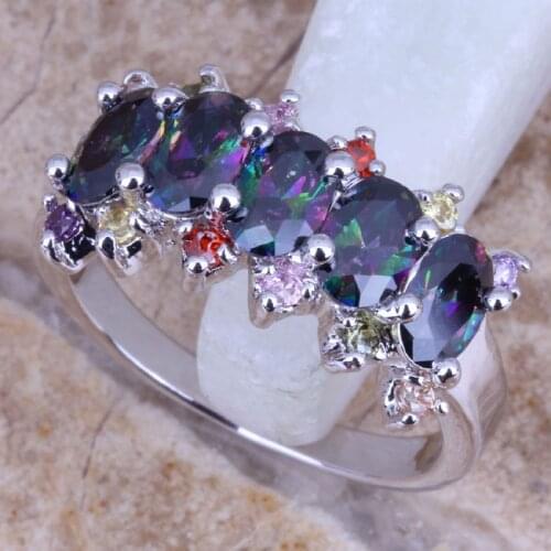 Glaring Rainbow Cubic Zirconia Multigem Silver Plated Womens Ring Size 6 / 7 / 8 / 9 E810