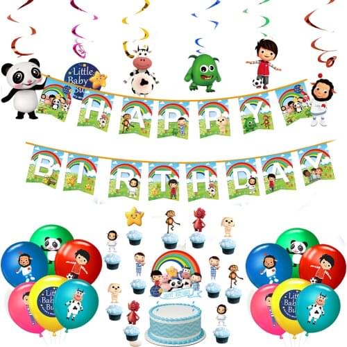 1Set Little Baby Bum Party Supplies Cartoon Theme Balloons Decorationn Boys Pet Happy Birthday Banner Cake Topper Swirls Spiral