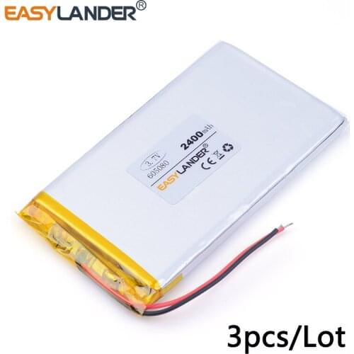 3pcs /Lot 605080 2400MAH 3.7v lithium Li ion polymer rechargeable battery 7 inch Tablet PC battery batteries A product 065080