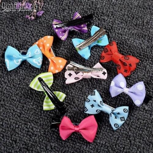 5pcs 10pcs/lot Lovely Bow Hairpins Hair Clip Striped Dotted Hair Clip for Girl Kids Children Duckbill Hairpin Color Randomly