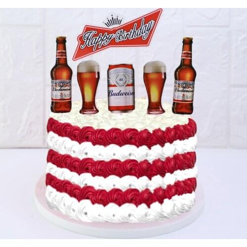 6pcs/set Beer Cake Topper Flag Happy Birthday Wedding Decoration Party BakingDIY