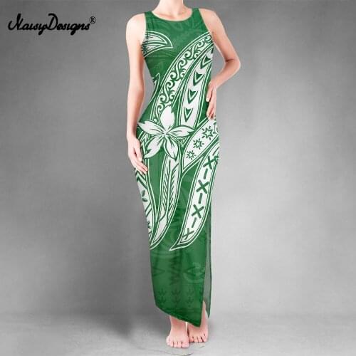 Noisydesigns Long Dresses For Women Green Slit Vest Boho Hawaiian Swirl Prints Ladies Sexy Bodycon Dress Vestido Mujer 4XL Ropa
