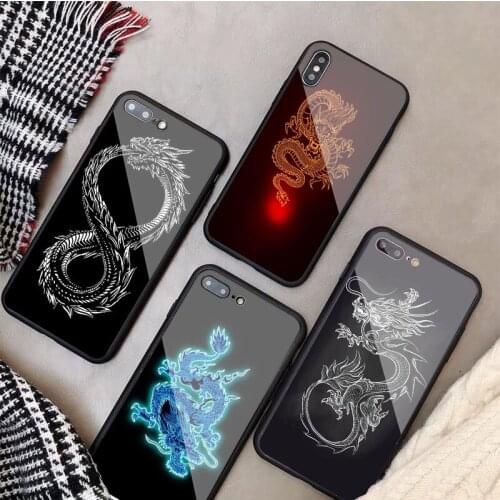 Dragon Tempered Glass Phone Case For iphone 12 11 Pro Max 5 6 7 8 PLUS X XS XR XSMax Shell
