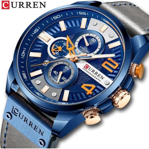 CURREN 2021 New Men Watch Waterproof Quartz Men Watches Chronograph Sport Wristwatch Leather Business Male Clock Watch With Box