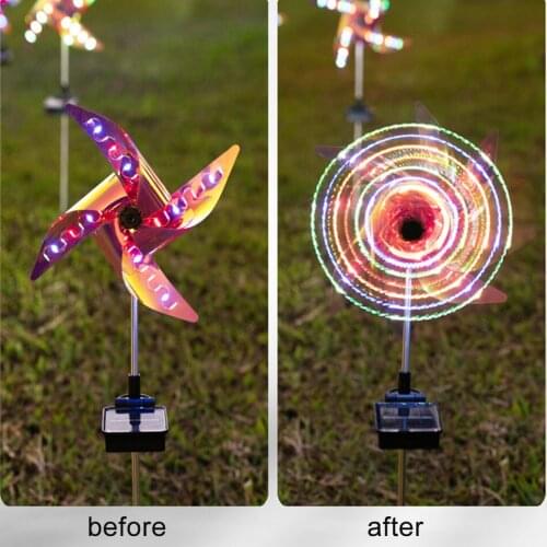 Two Solar LED Windmill Ground Plug Lights And Four Color Lights Windmill Style Solar Lamp For Lawn Garden Balcony