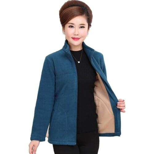 Middle-aged lady Stand collar Fleece Jacket 2020 Autumn Winter Slim Warm Women Short Coat Plus size Mother Solid Casual Tops 5XL
