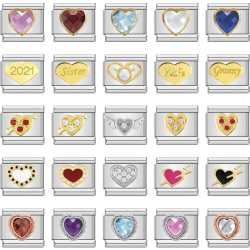 Hapiship New Popular Fashion Sweet Romantic Heart Love Charm Links Fit 9mm Stainless Steel Bracelet Making DIY Jewelry DJ383