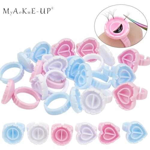 100pcs Disposable Heart shape eyelash Glue Rings Cups Eyelash Extension Glue Tattoo Ink Holder Quick Blossom Cup Ring
