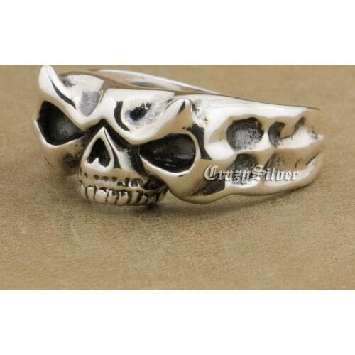 925 Sterling Silver Skull Ring 10mm Width 925 Sterling Silver Mens Biker Punk Ring TA14 US Size 7~14