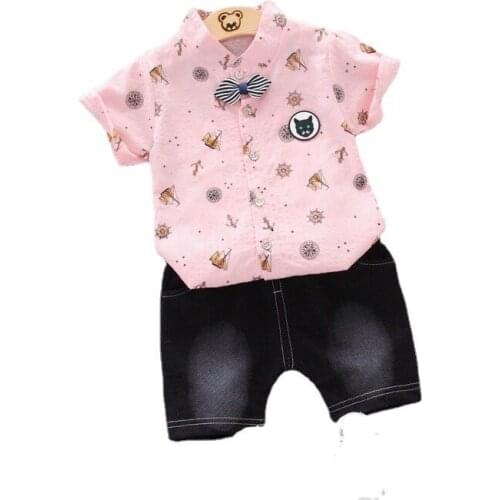 Baby Girls Clothing Sets New Summer Fashion Printing Short Sleeve Bowtie Shirt+Shorts Boy Casual Clothes Gentleman 2Pcs Suit