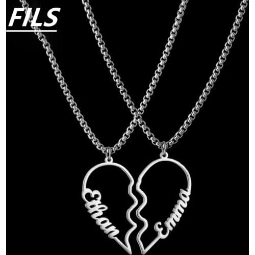 Fils 2021 New Custom Engraving Name Love Women Necklace for Friendship Valentines Day Gift 2 Pcs Stainless Steel Men Pendant